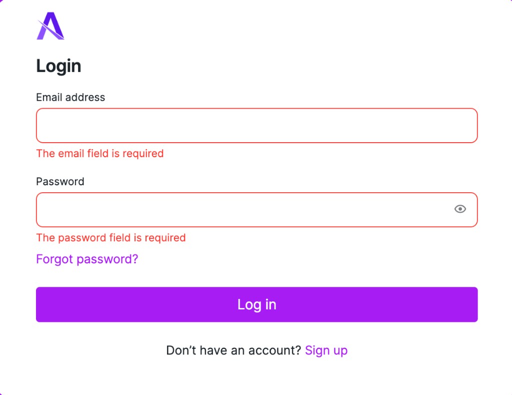 Atlas login screen with Sign up link at the bottom